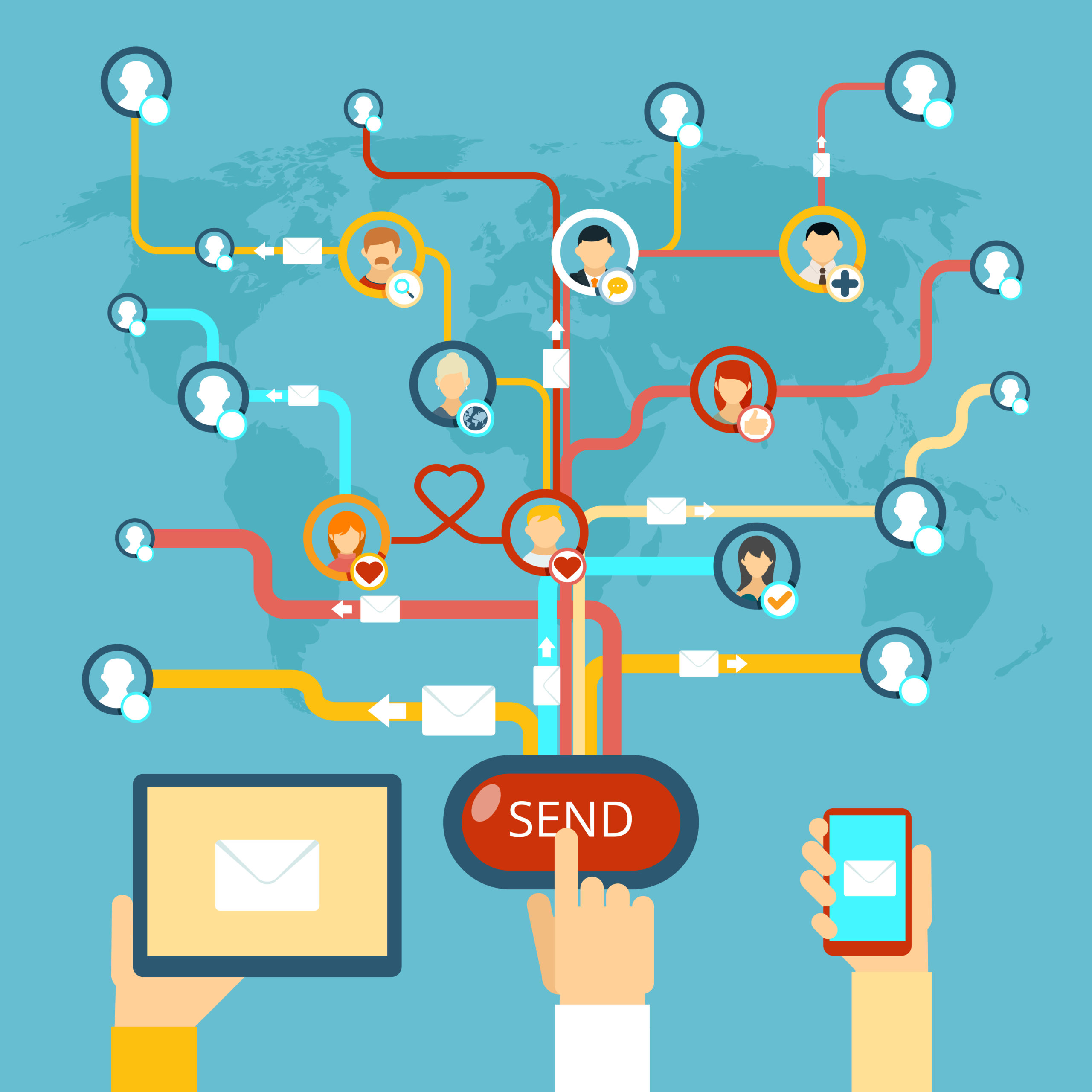 Email marketing. Internet concept communication technology, message and media and web. Vector illustration